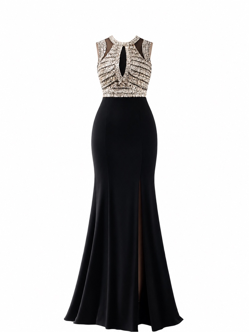 Black Formal Gown with Gold and Silver Beading